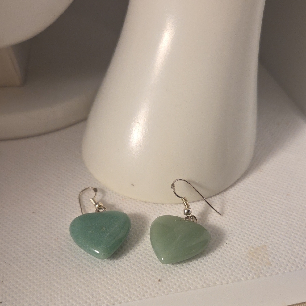 Heart-Shaped Adventurine 925 Earrings